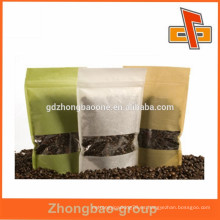 Stand up papel de arroz bolsa de café personalizado con ventana transparente para el envasado de grano de café